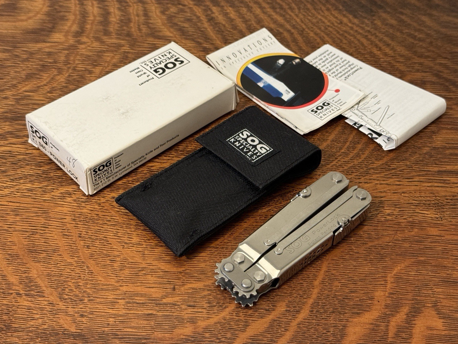 VINTAGE EARLY SOG POWER LOCK S60 UNUSED IN BOX/CASE MULTI TOOL KNIFE LYNNWOOD WA