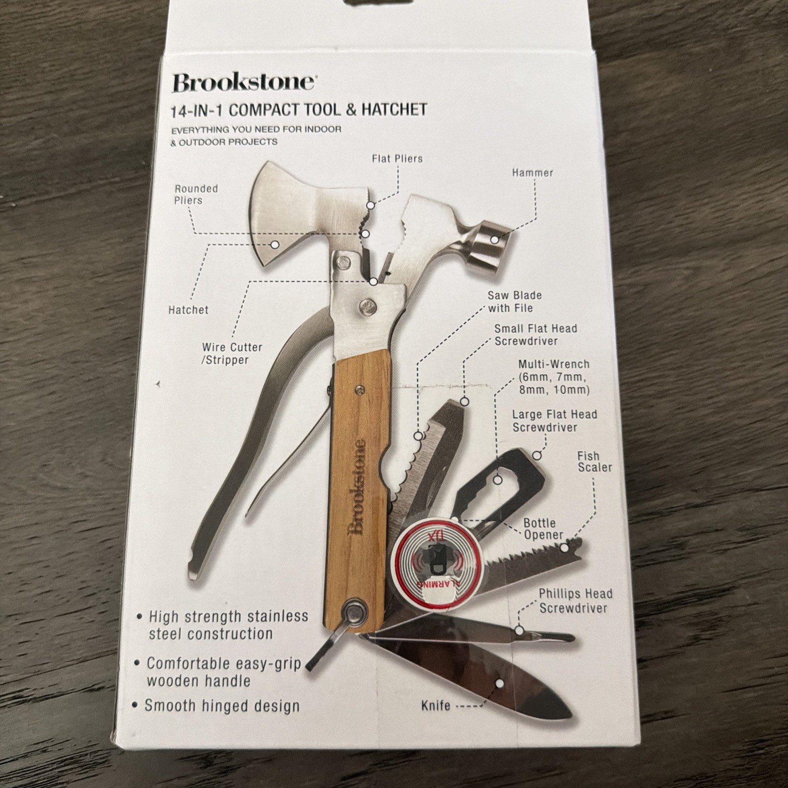 Brookstone 14-in-1 Multi-Tool Hatchet Stainless Steel Wood Handle SMBKN-70268
