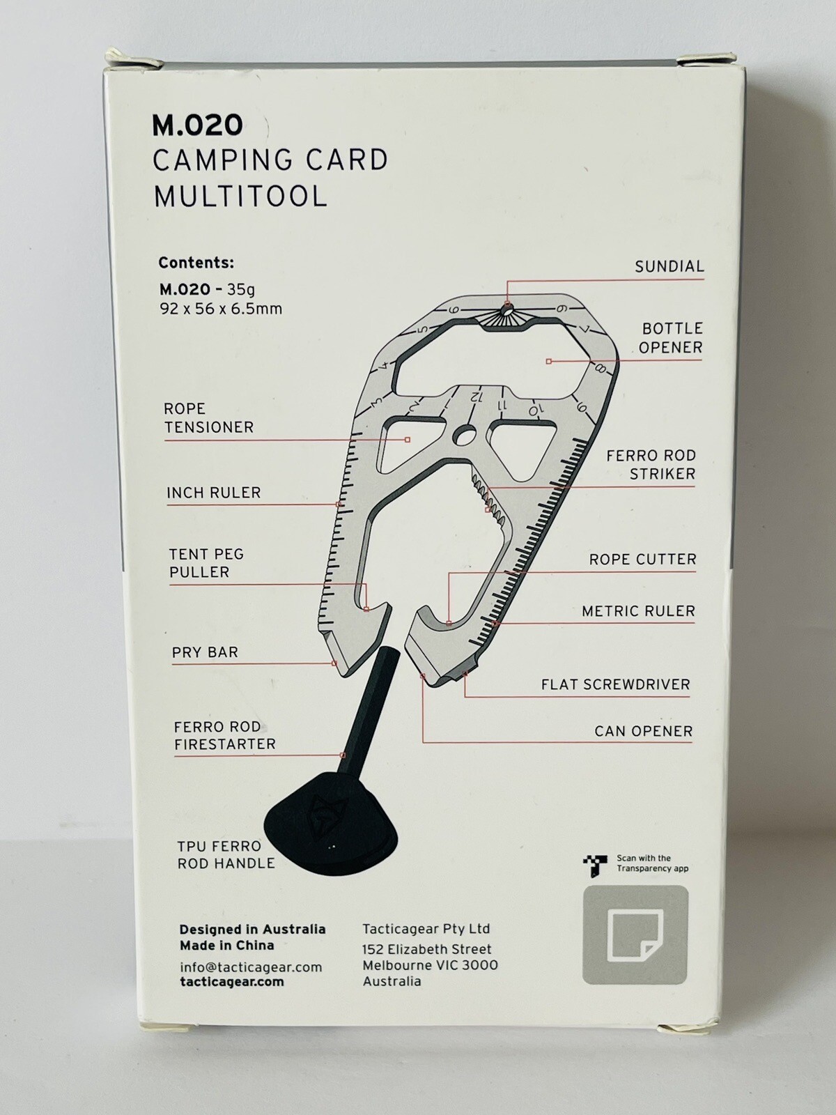 TACTICA M020 Camping Tool Card Black with Ferro Rod Titanium Multi Tool Outdoor