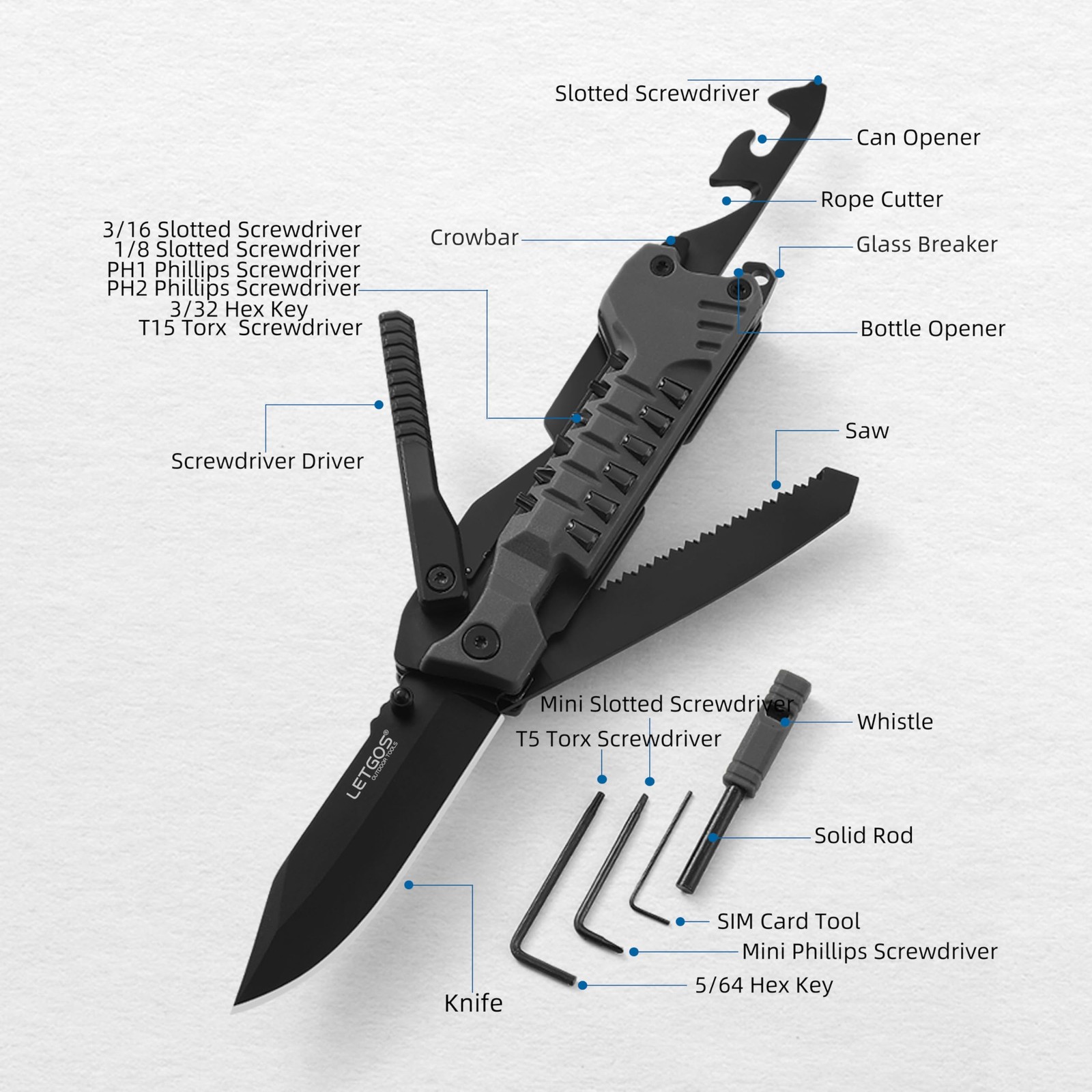 Multi Pocket Knife, 22 in 1,Survival Gear EDC Tools with Nylon Sheath, , Camp…