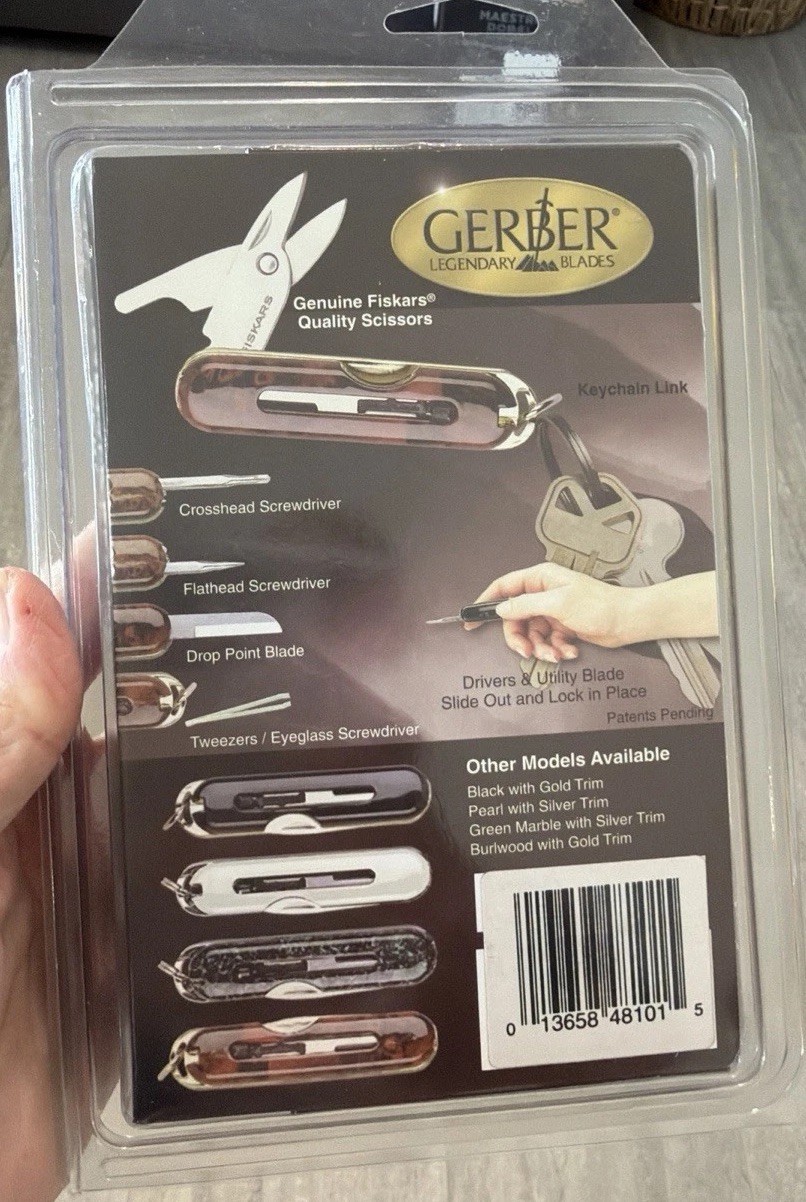 VTG. GERBER KEYSTYLE KEYCHAIN TOOL BURLWOOD DESIGN#48101 PACKAGE NOS
