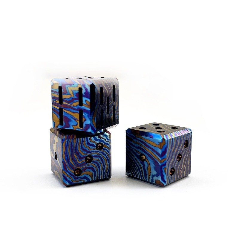 Solid Titanium Damascus Dice Whiskey Chilling Stone Metal Ice Cube EDC Toy Gift