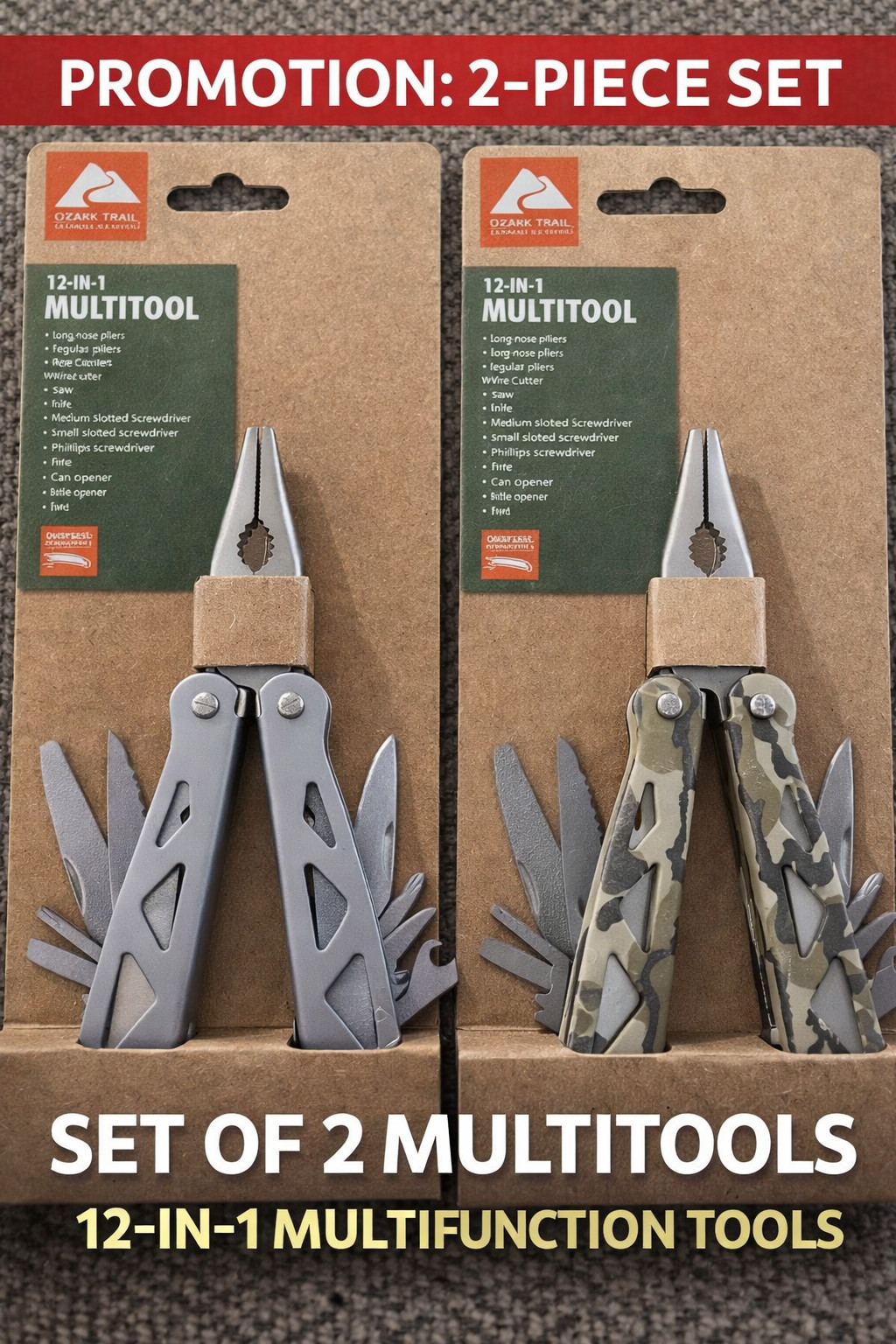 Ozark Trail Mossy Oak Camo/silver 12-in-1 Multi-Tool NEW Lot Of 2