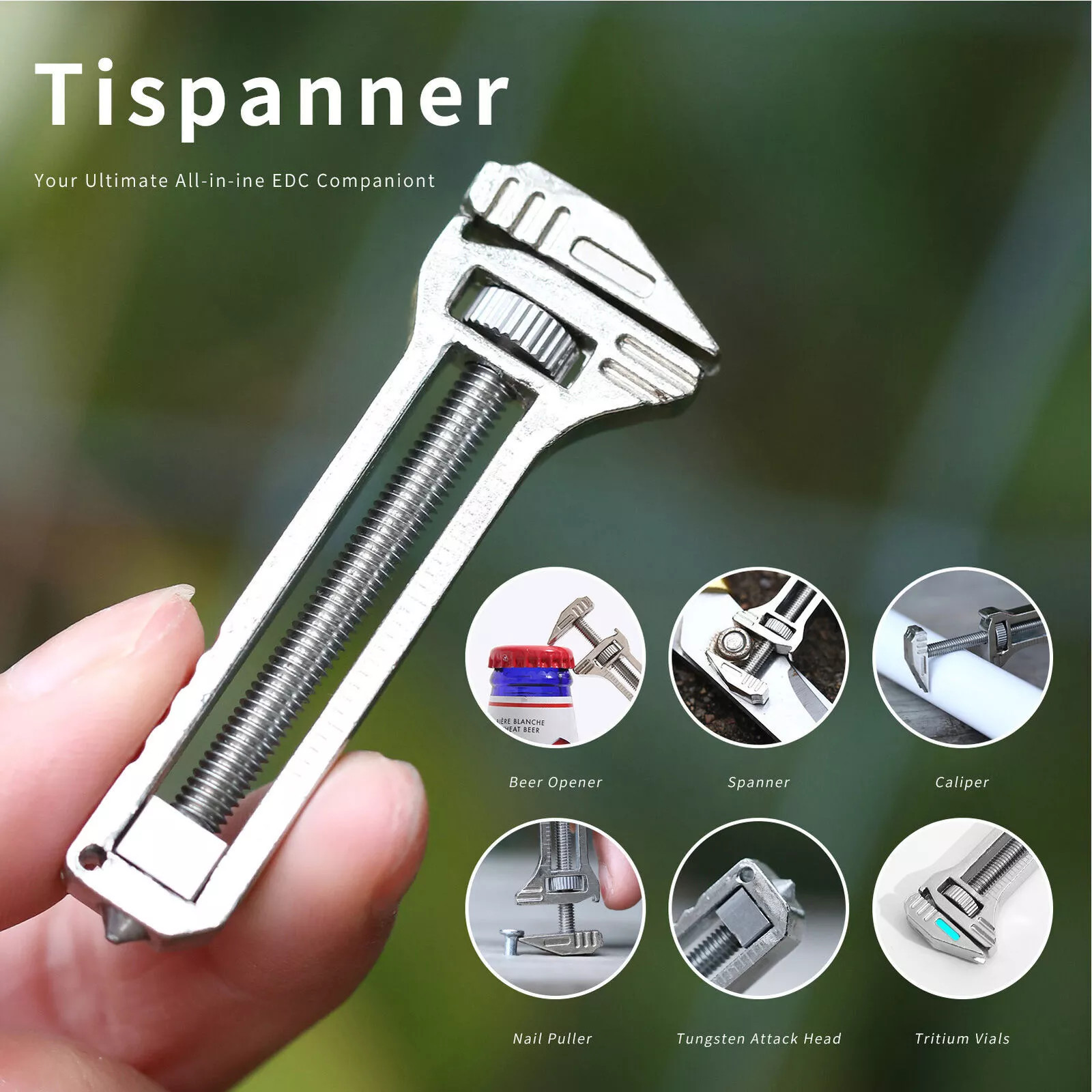 1/3x Compact Titanium Hiking Multitool Mini Multitool Wrench Opener Keychain USA