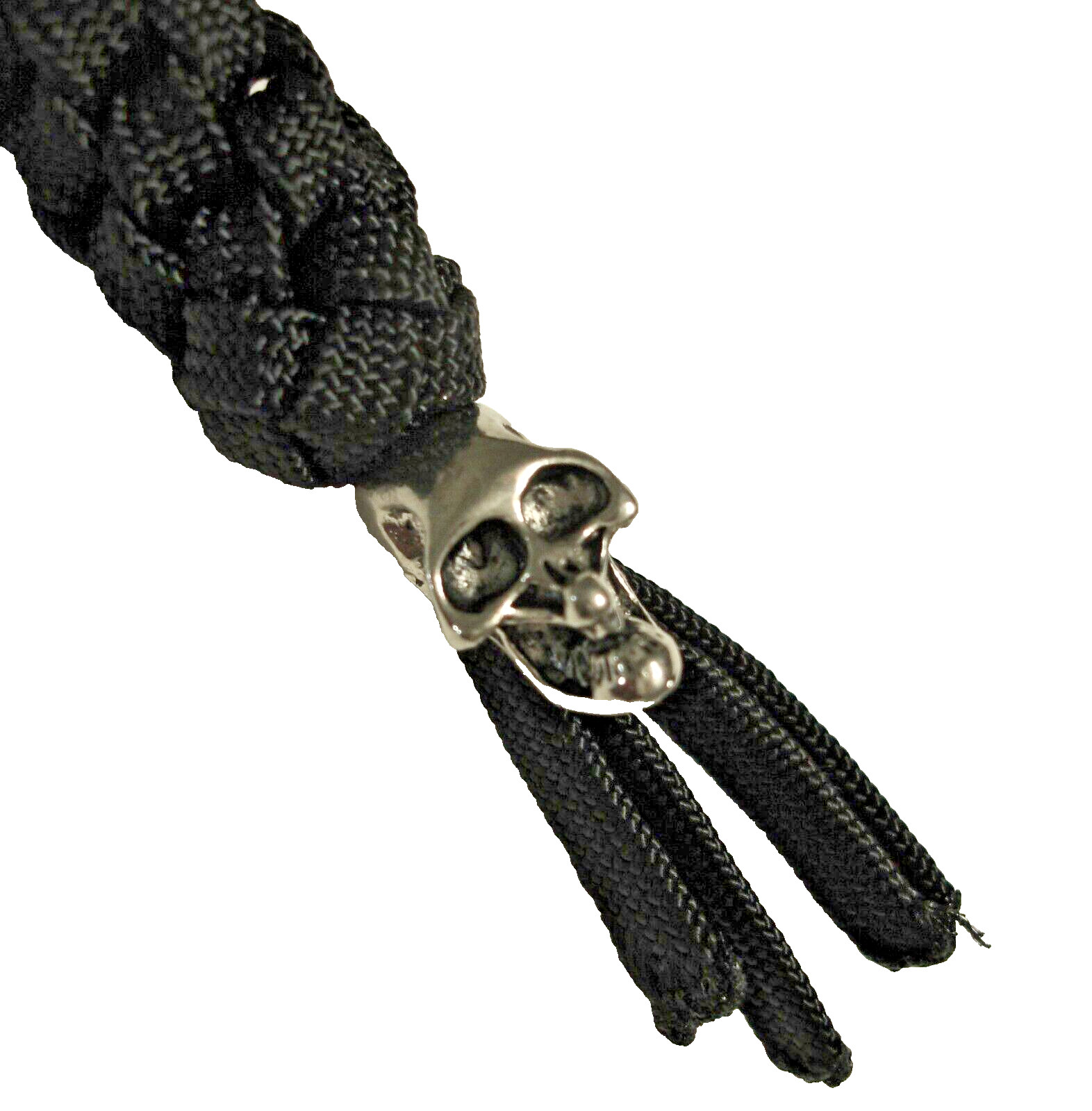 0NE HANDMADE BLACK 550 PARACORD KNIFE LANYARD WITH METAL SKULL BEAD MADE IN USA