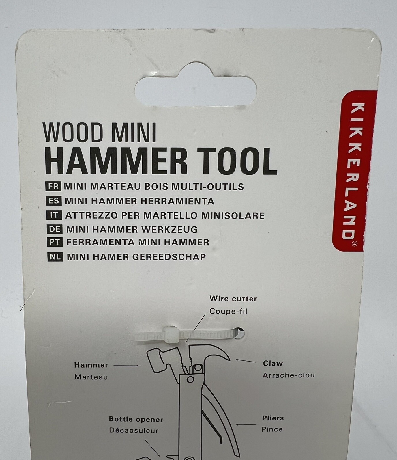Kikkerland KR13-W Mini Wooden Hammer Tool Keyring 7 in 1 Bottle Opener Knife