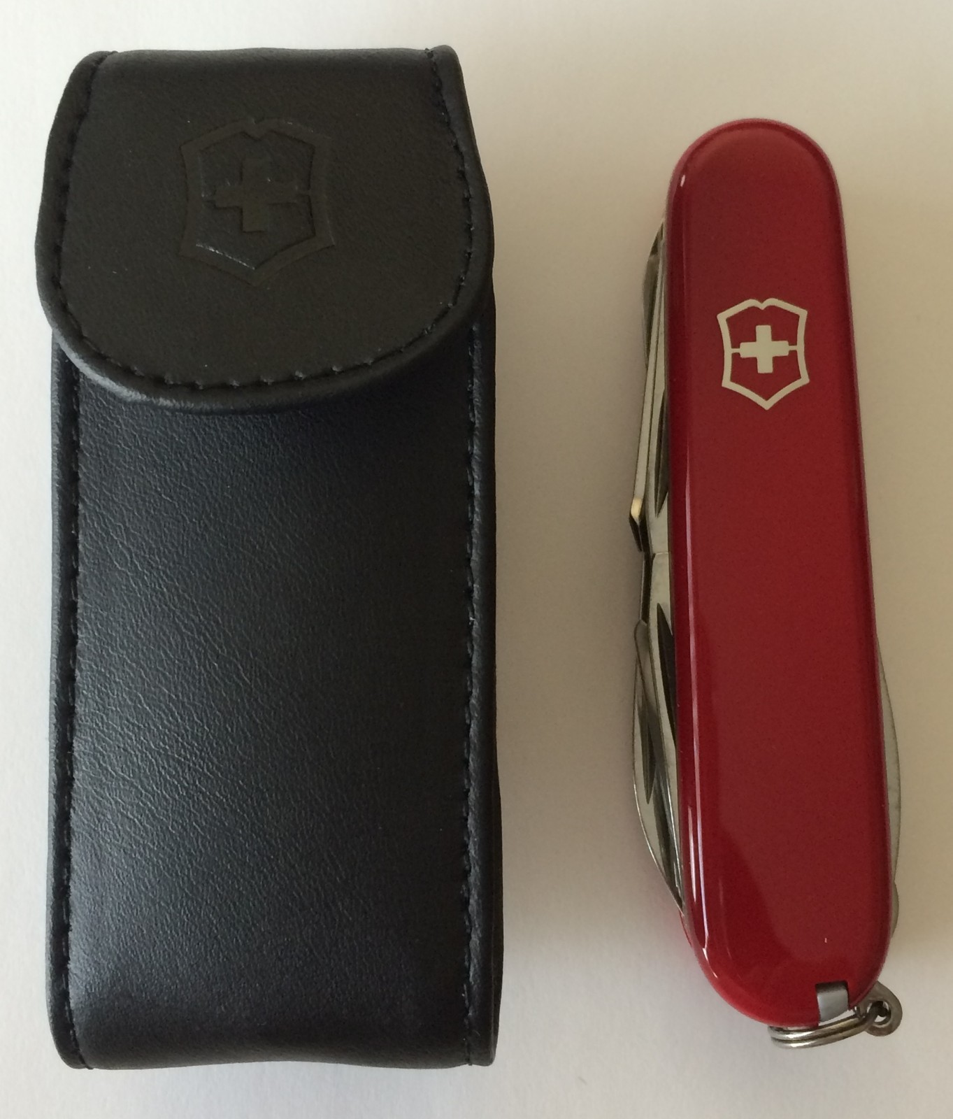 Swiss Army Knife With Leather Pouch, Red Explorer, Victorinox 53823, New In Box