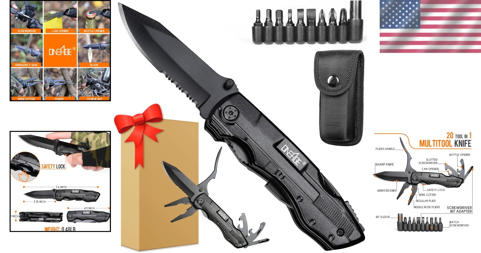 Durable Pocket Multitool Knife with Safety Lock – Best Gifts for Men and Dads