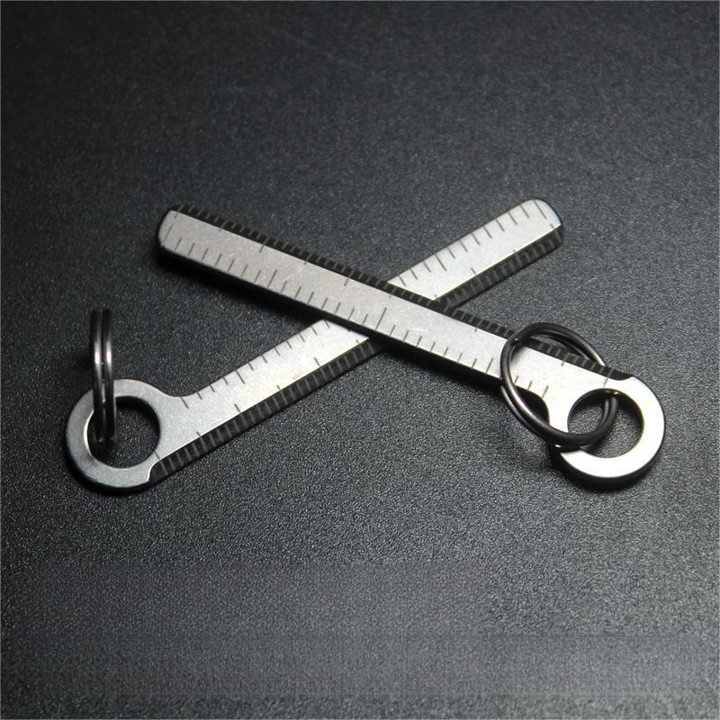 EDC Mini Titanium Ruler CM Inch Scale Keychain Pendant Key Ring Measuring Tool