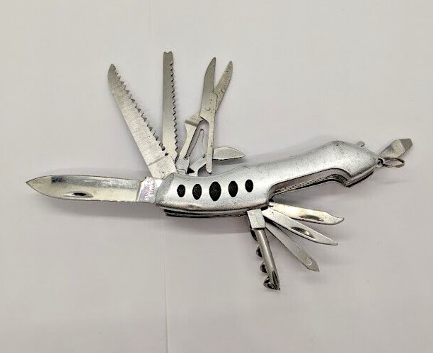 American Mint Multi Tool Scissors Cork Screw File Saw Plain Edge Folding Knife
