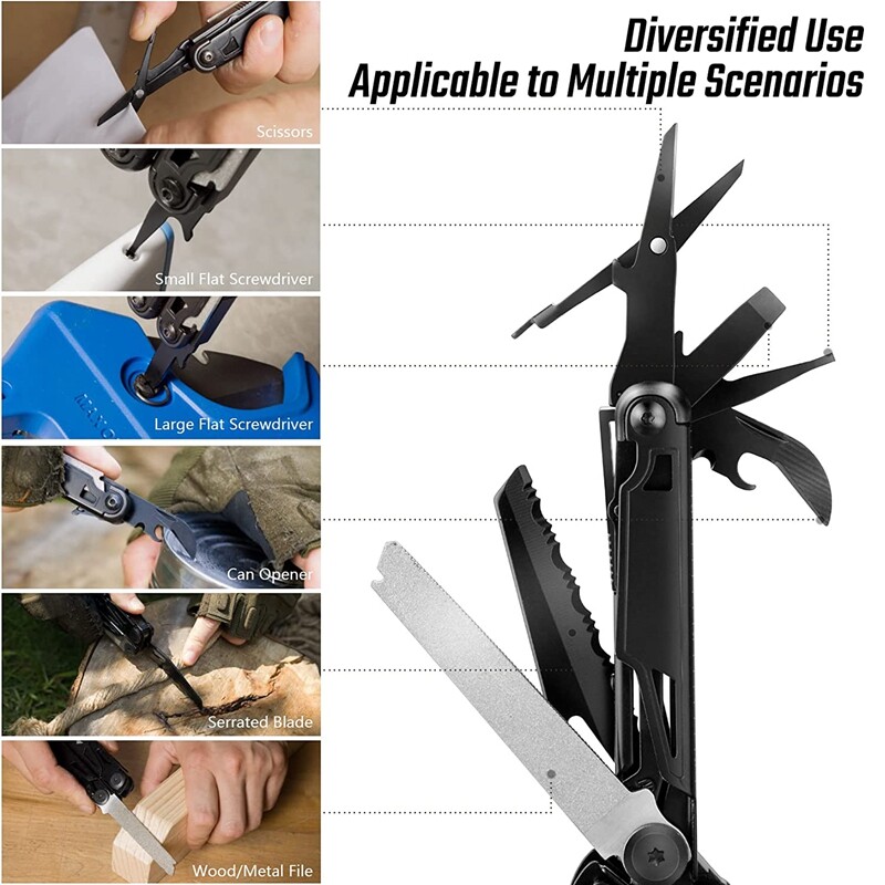 Flissa Multitool 16-in-1 Multitool Plier Bottle Opener Knife Folding Pocket Tool