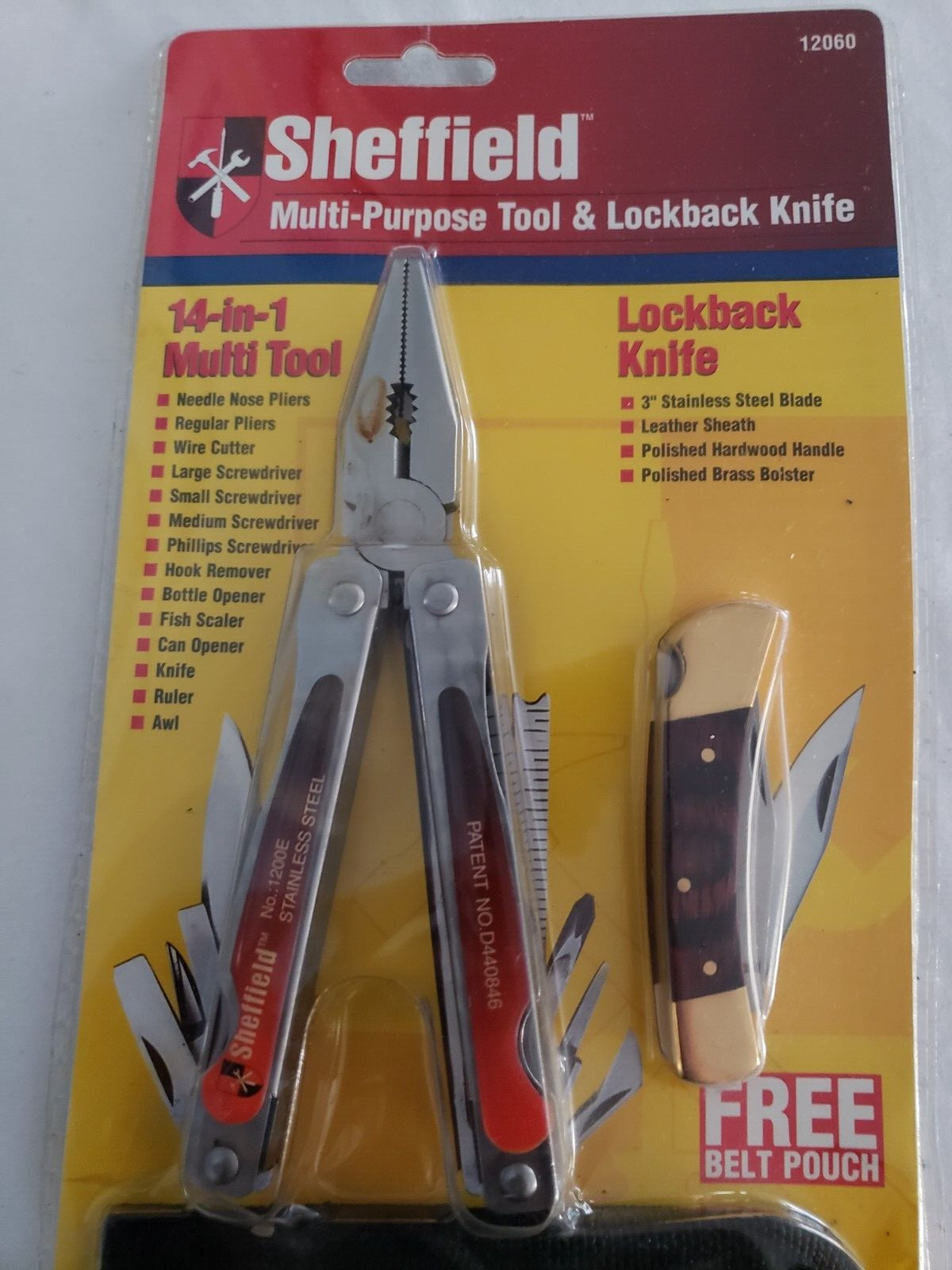 SHEFFIELD KNIFE & 14 IN 1 MULTI TOOL w BELT POUCH SET VTG 1990’s SEALED