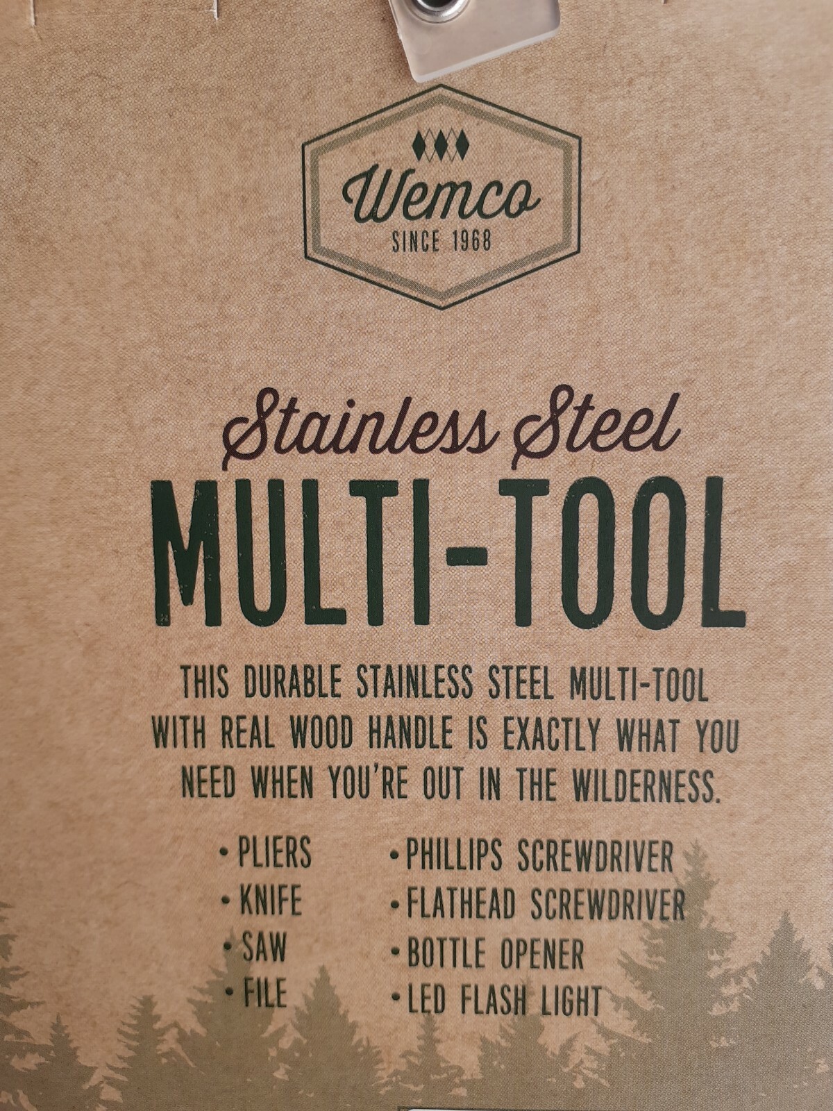Wemco PST Multitool w/ wood grain handle Collectible LED flashlight for darkness