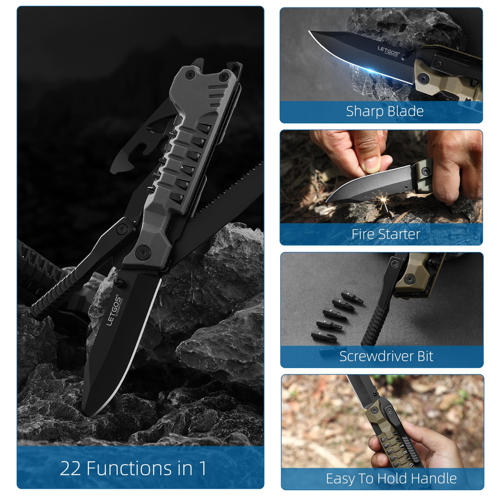 Multi Pocket Knife, 22 in 1,Survival Gear EDC Tools with Nylon Sheath, , Camp…
