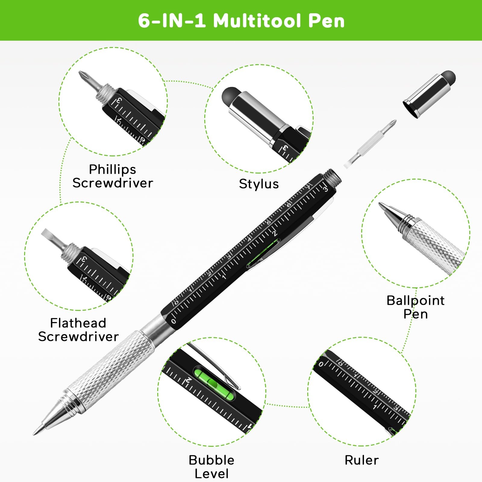 Fathers Day Dad Gifts Bulk, 24 PCS 6-in-1 Multitool Pens with Stainless Steel…