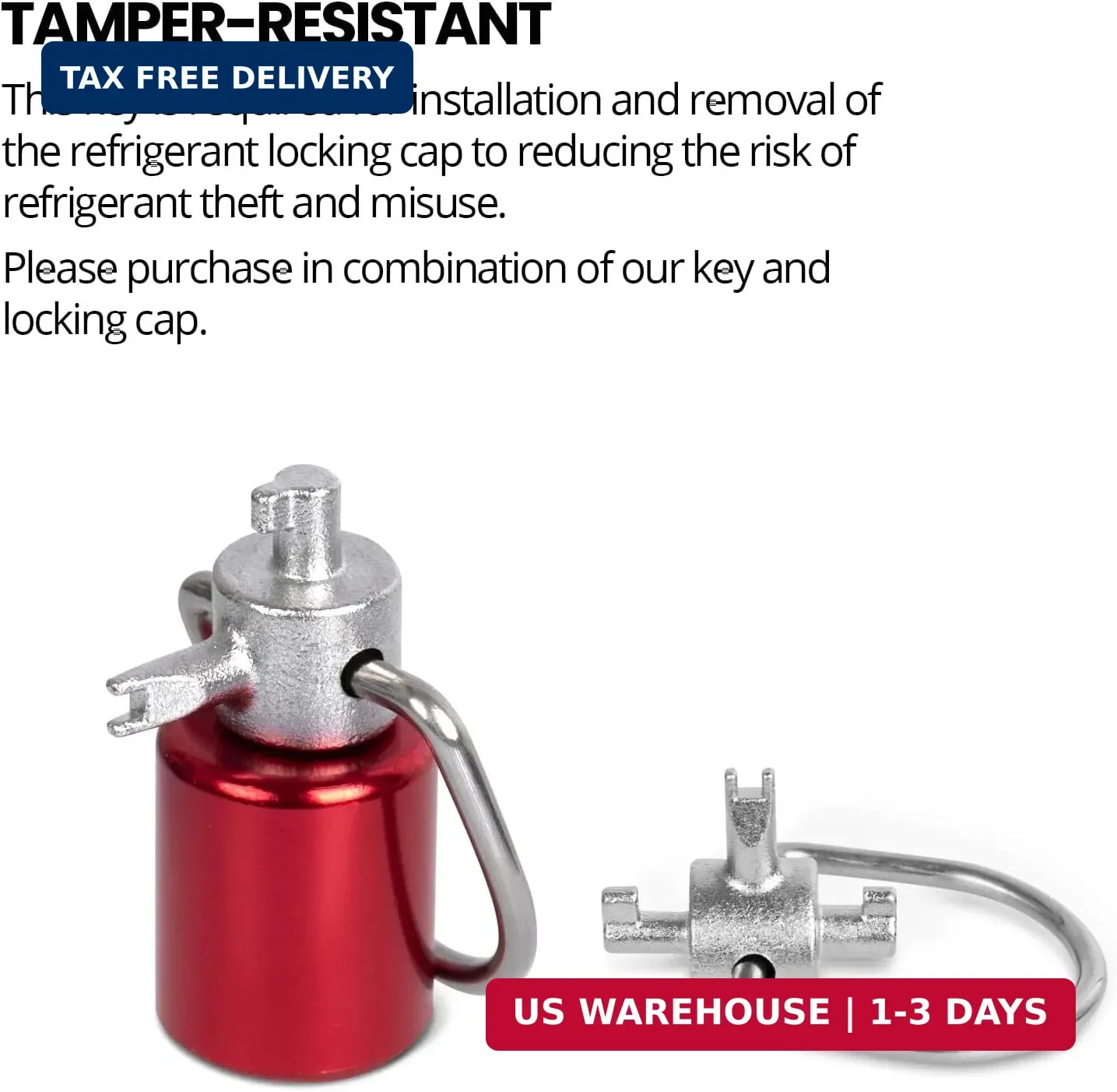 HVAC Tools, Locking Cap Key for Refrigerant Safety Caps, Universal Triple Use Mu