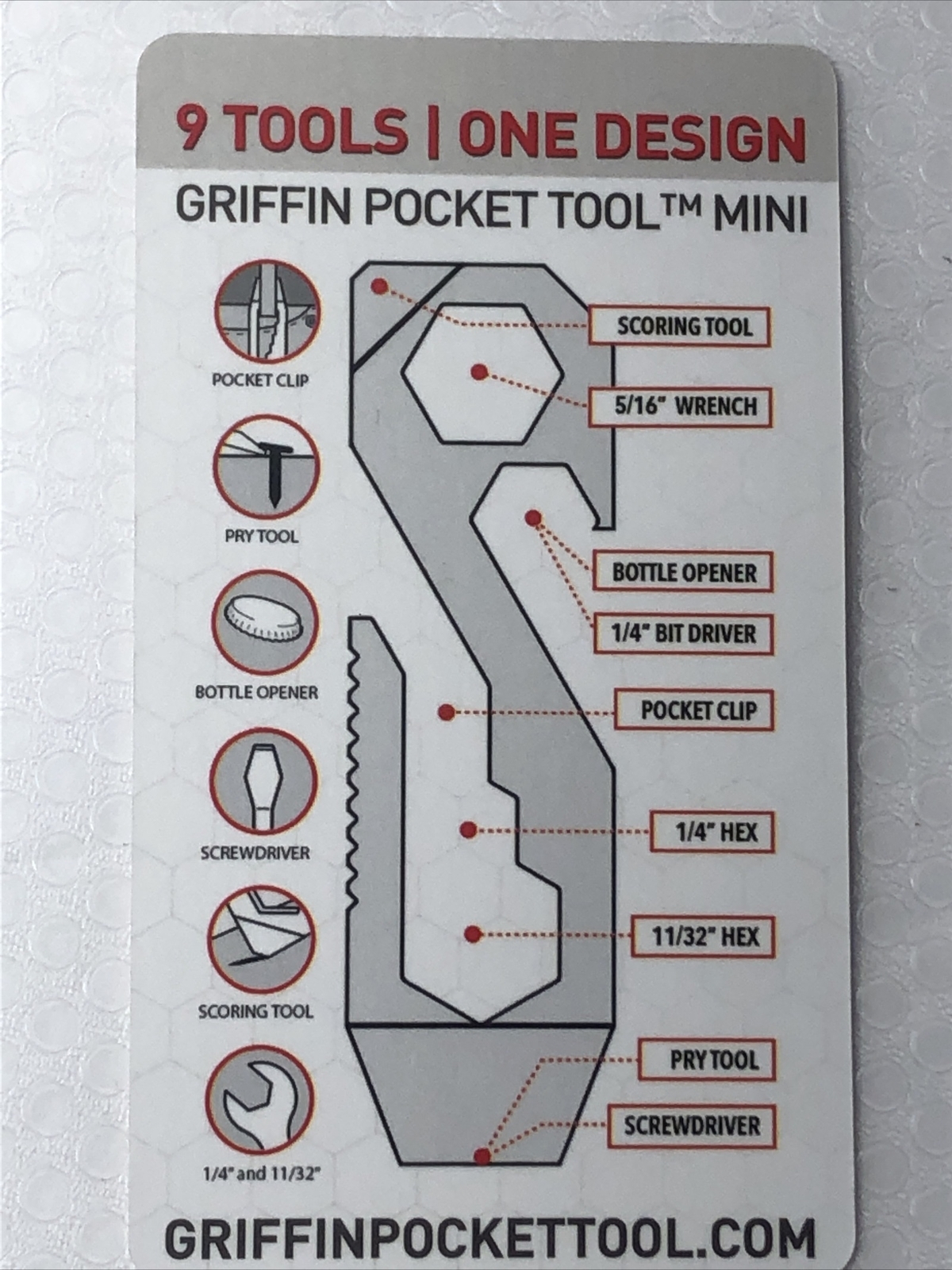 Griffin Mini Pocket Multi Tool Stainless Steel 9 Tools One Design NIP