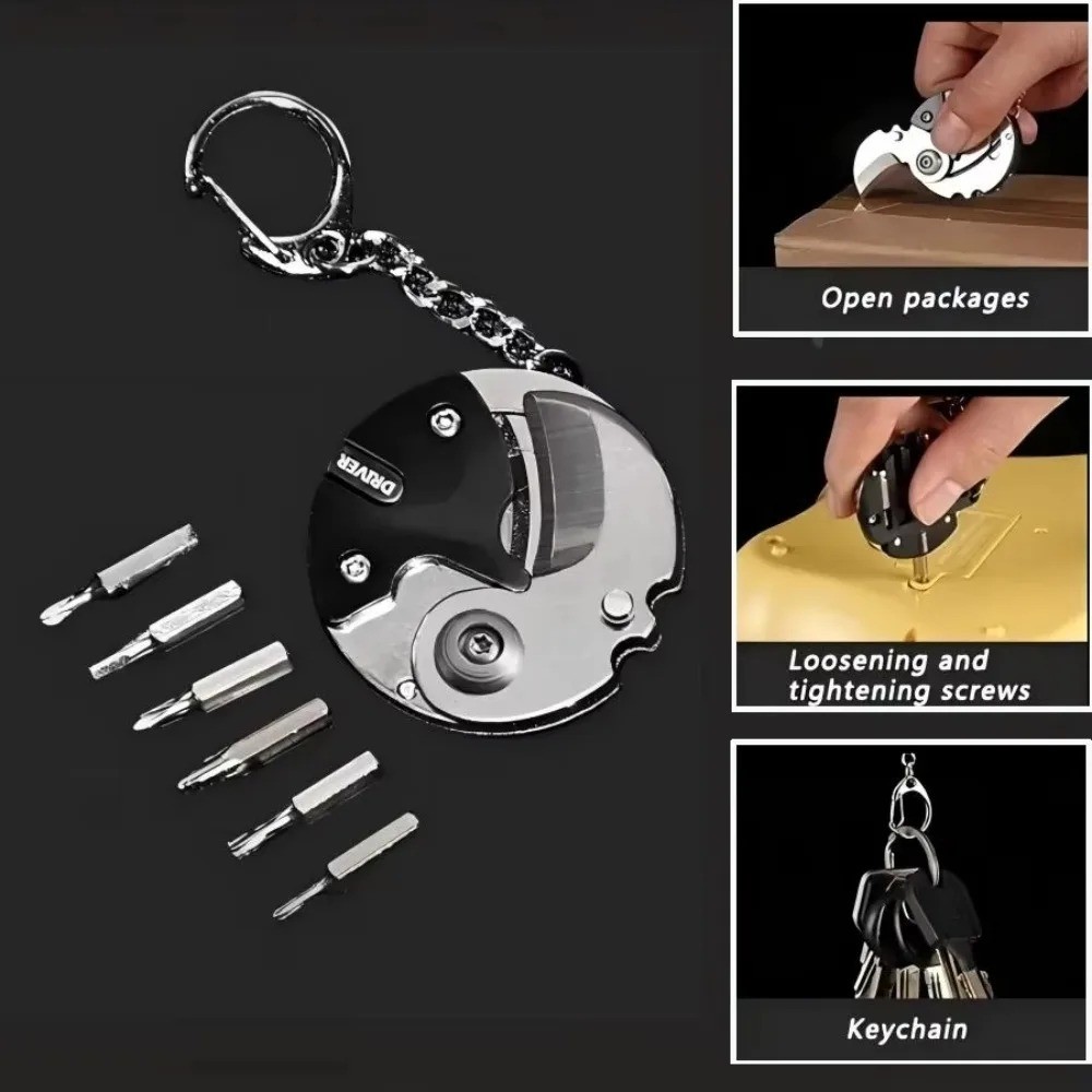 Multifunction Keychain Screwdriver Hex Coin Folding EDC Tool Mini Knife