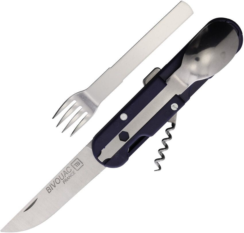 TB Outdoor Bivouac Multi Tool Folding Knife Spoon Fork Corkscrew Marine-Blue