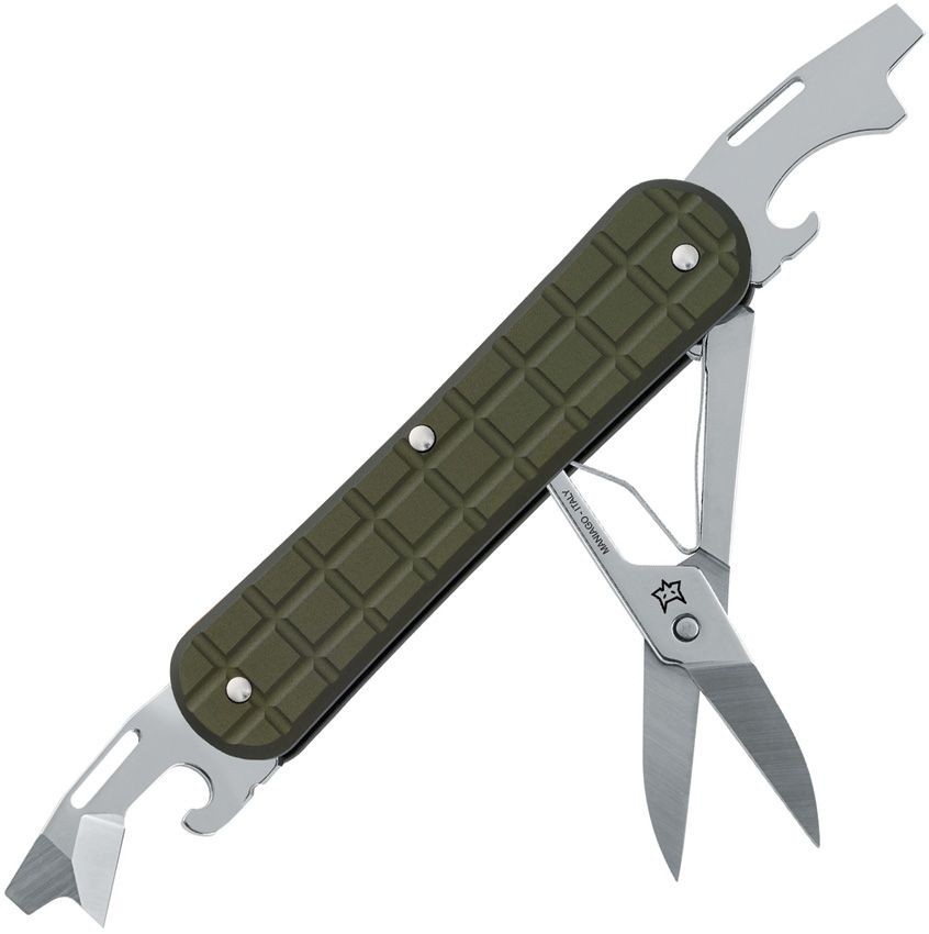 Fox Vulpis Folding Knife Scissors Openers Screwdrivers Blade Green Alu. Handles