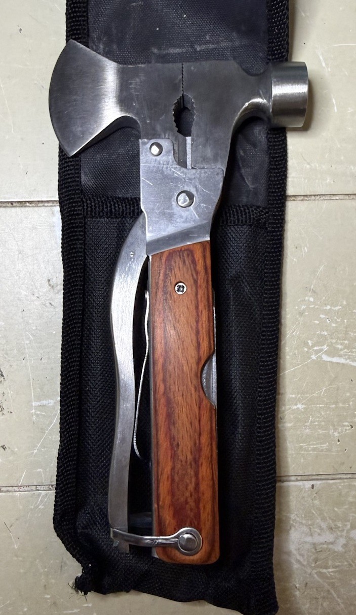 Camping Axe Hammer Folding Multi Tool Knife Saw w/Sheath