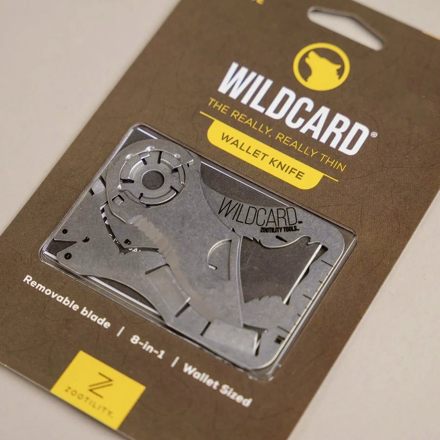 NEW! Zootility WILDCARD WALLET KNIFE 8-in-1 Multi-Tool, Stainless Steel, 2×3”