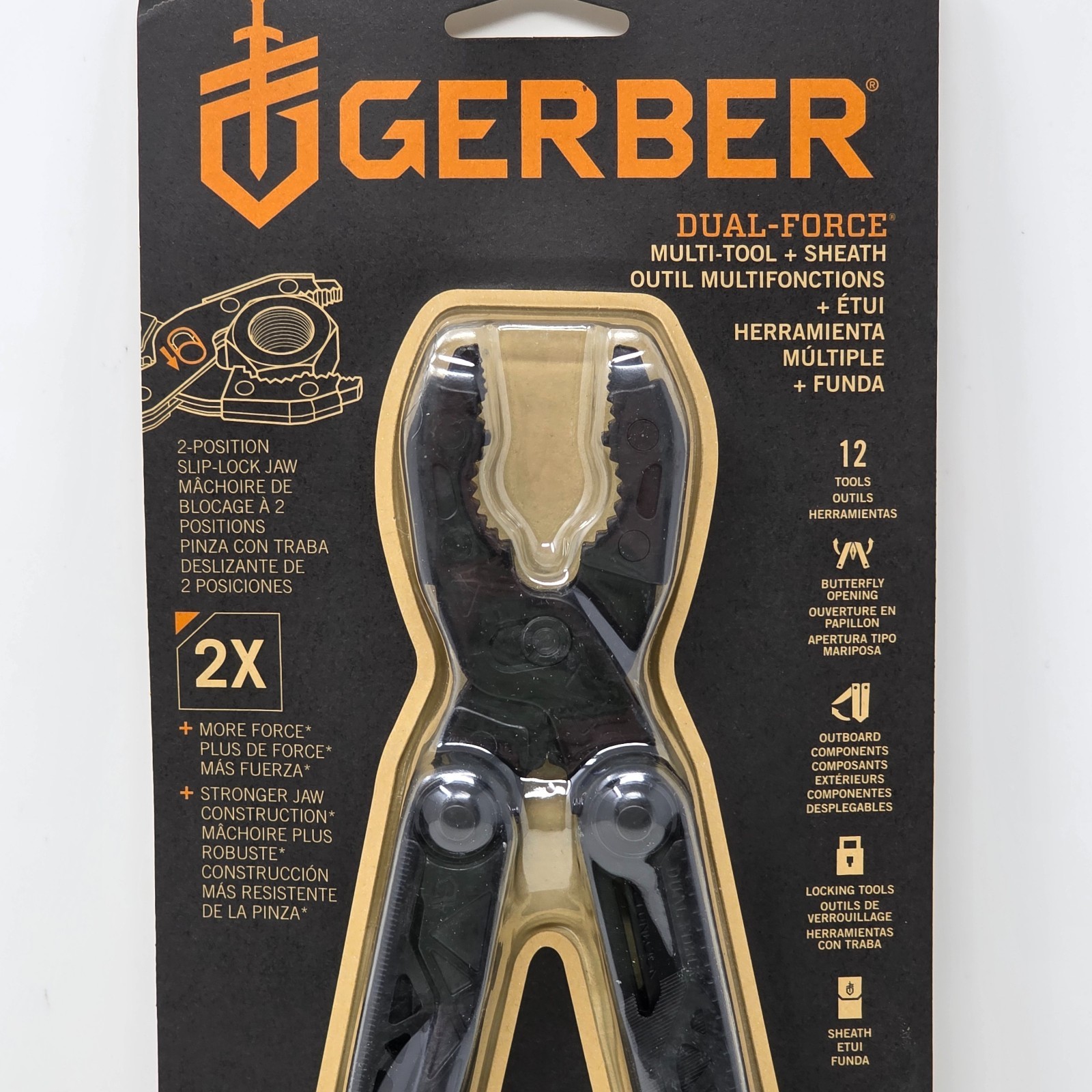 Gerber Gear Dual-Force Multitool Heavy Duty Center Axis Driver Black 12 Tools