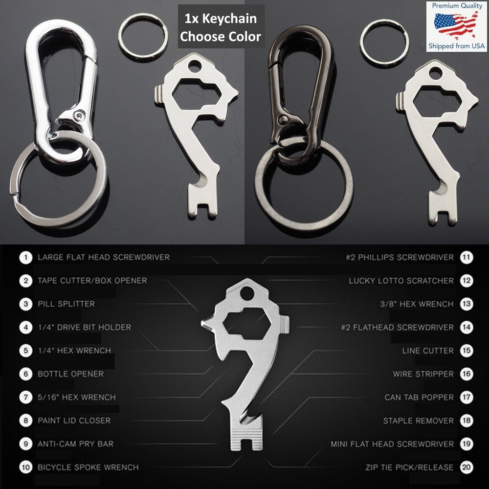20in1 Keychain Multi Tool Crowbar Screwdriver Hex Survival EDC Carabiner Cilp