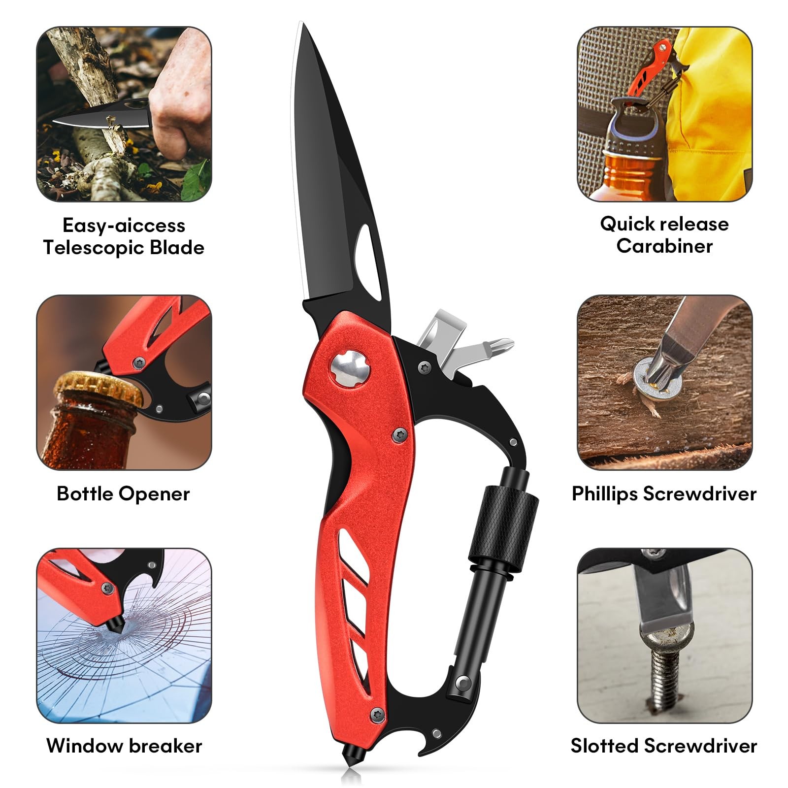 Multitool Carabiner with Pocket Knife, Survival Gear for Camping Hiking，EDC C…
