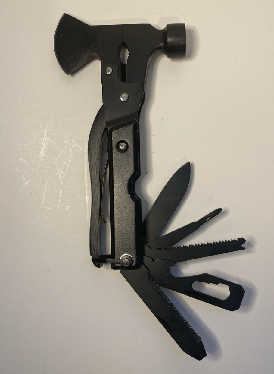 Axe Style Folding Multi Tool Pliers Knife Saw Black Used