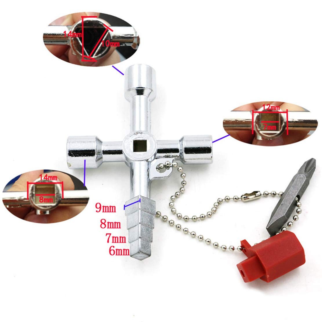 4In1 Universal Cross Triangle Square Round Key Multifunction Alloy Wrench