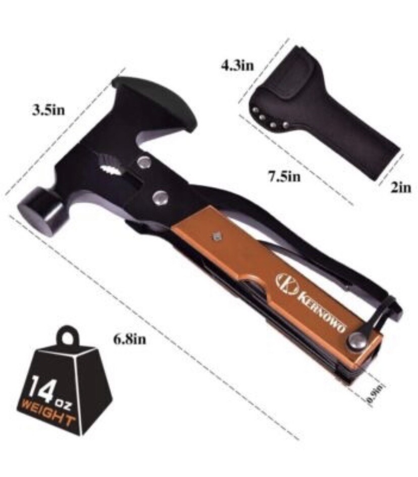 NEW KERNOWO 16-In-1 Camping Emergency Survival Multitool + Sheath BLACK ORANGE