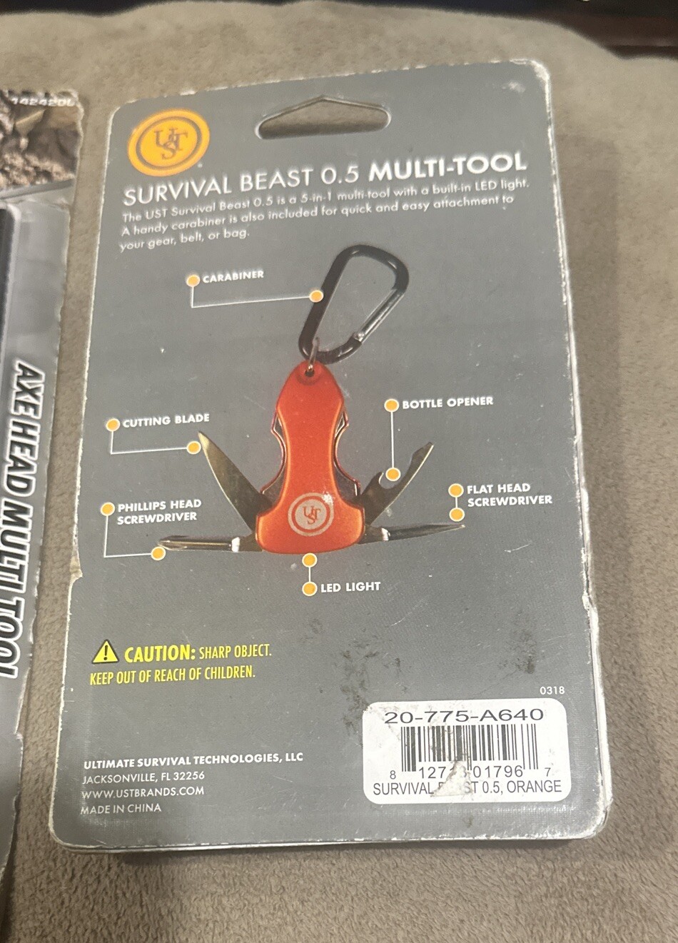 Mossy Oak Mini AXE & Hammer Multi Tool w/ Belt Case 6-1/4” + Survival Beast 0.5