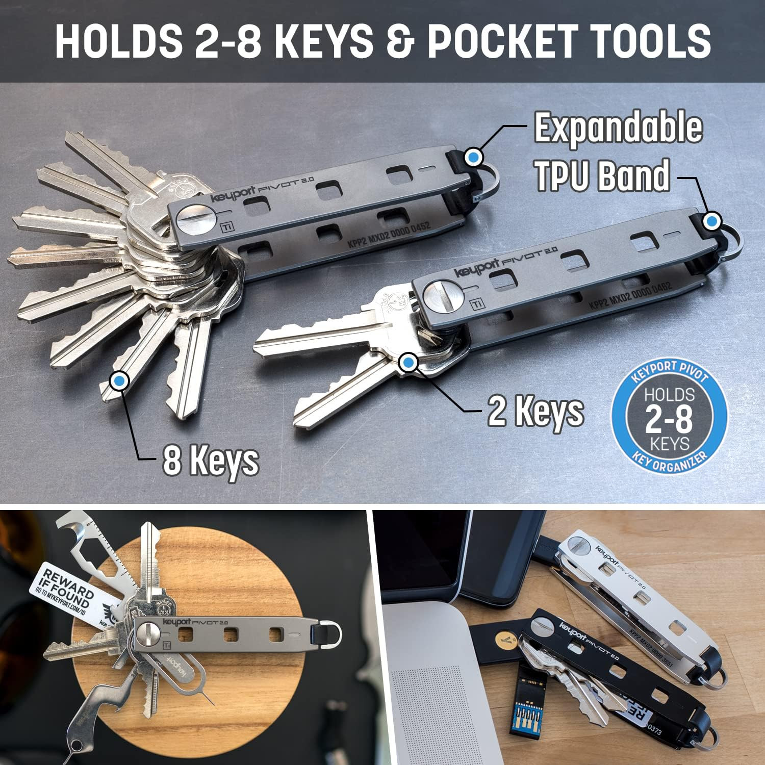 Pivot 2.0 Ti Key Organizer – Premium Titanium Key Organizer Keychain W/Key Ring