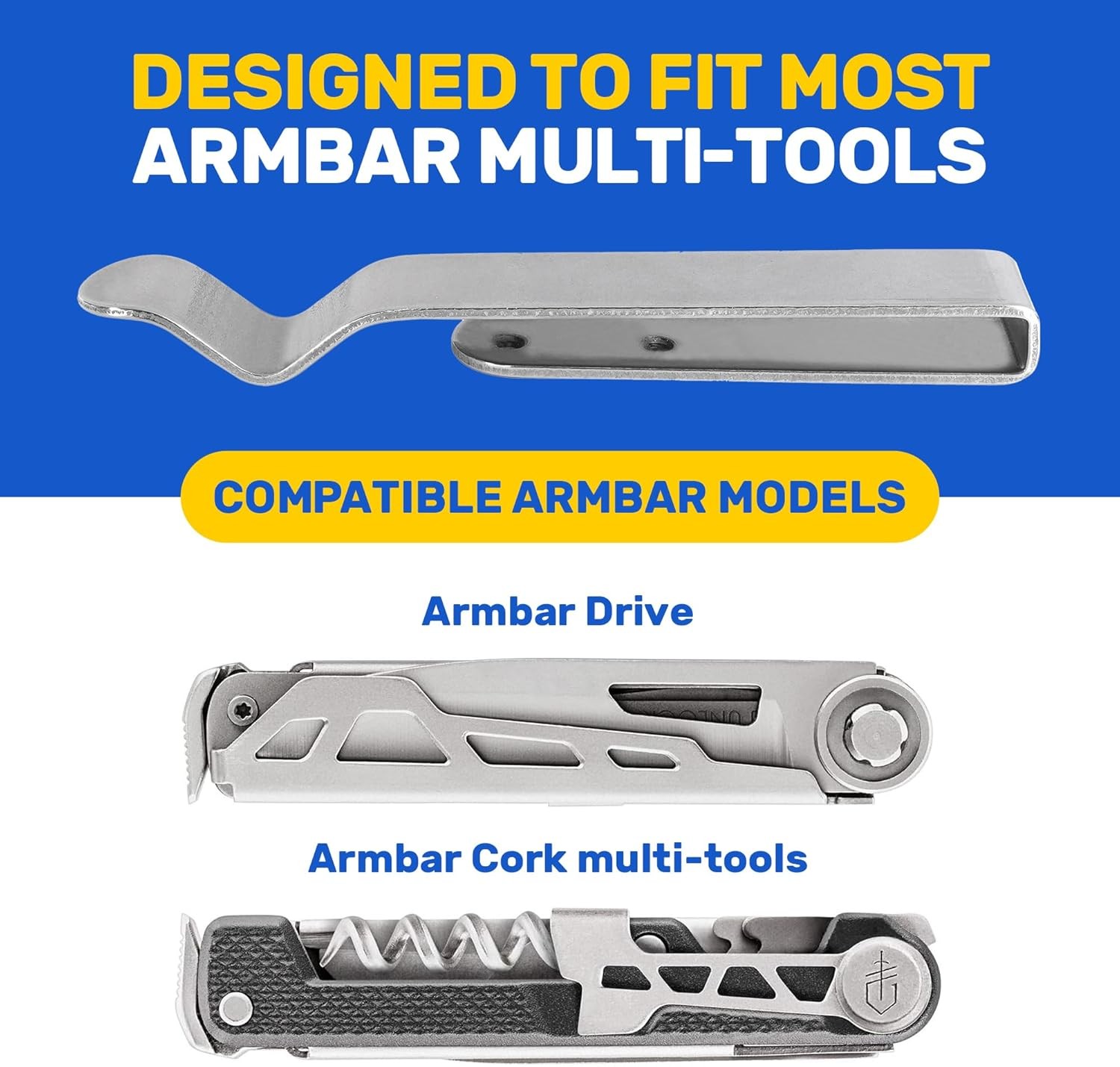 [2-Pack] Stainless Steel Pocket Clips For Gerber Armbar Multitool – 1 Metal