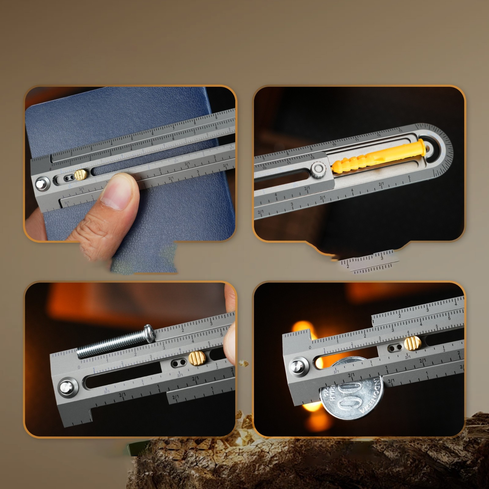 Titanium Alloy Compass Ruler EDC Pocket Measuring Drawing Marking Tool