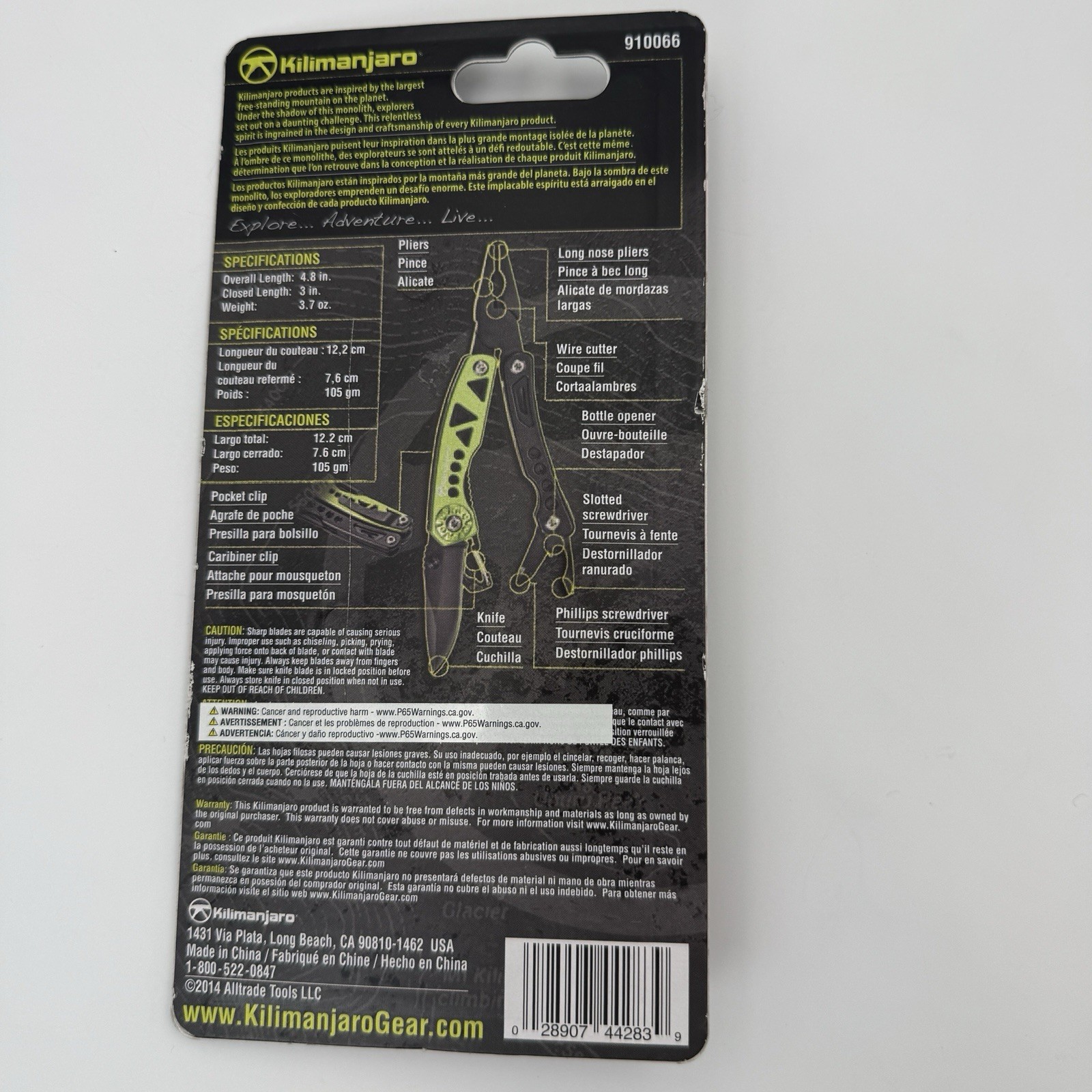Kilimanjaro Rappel 8 In 1 Multi-Tool Knife, Pliers, Screwdriver, Hiking Tool