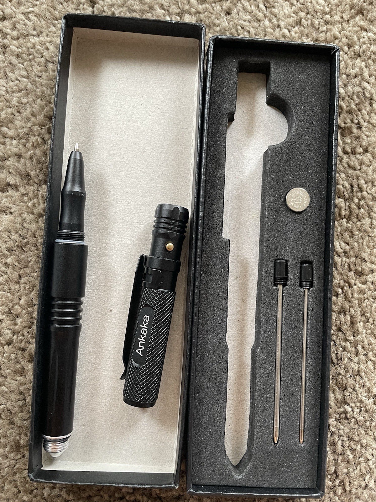 Ankaka Tactical Pen Multi-Tool, Metal, LED Flashlight, Black, X0028FX9AT *NEW*