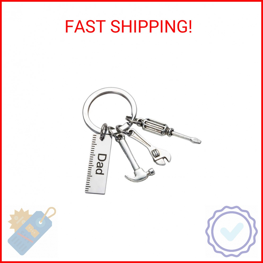 KIMI HOUSE Pop Keychain with Ruler Hammer Wrench Screwdriver Gifts for Dad, Fath