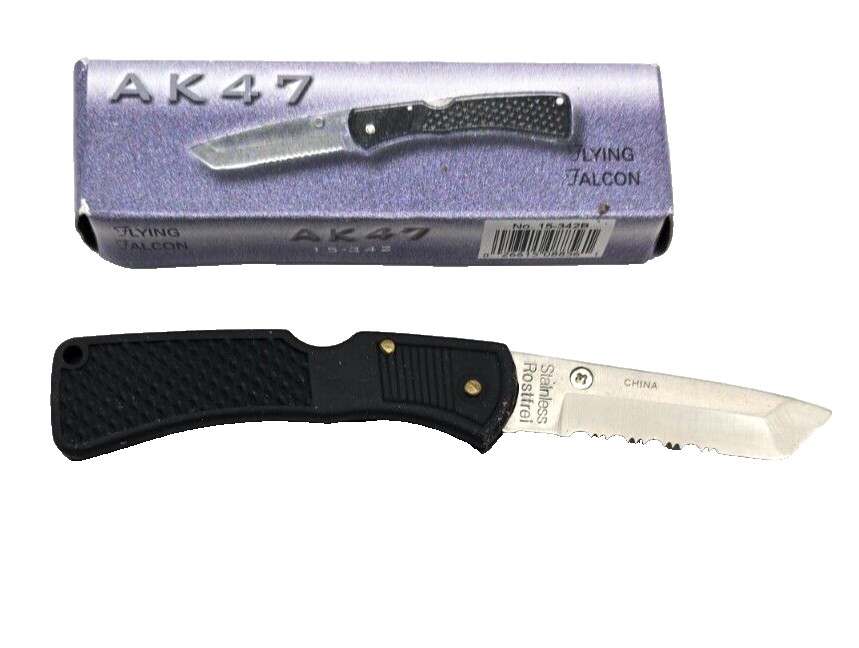 AK 47 Flying Falcon 3″ Folding Pocket Knife Stainless Blade Barracuba Black (E9)