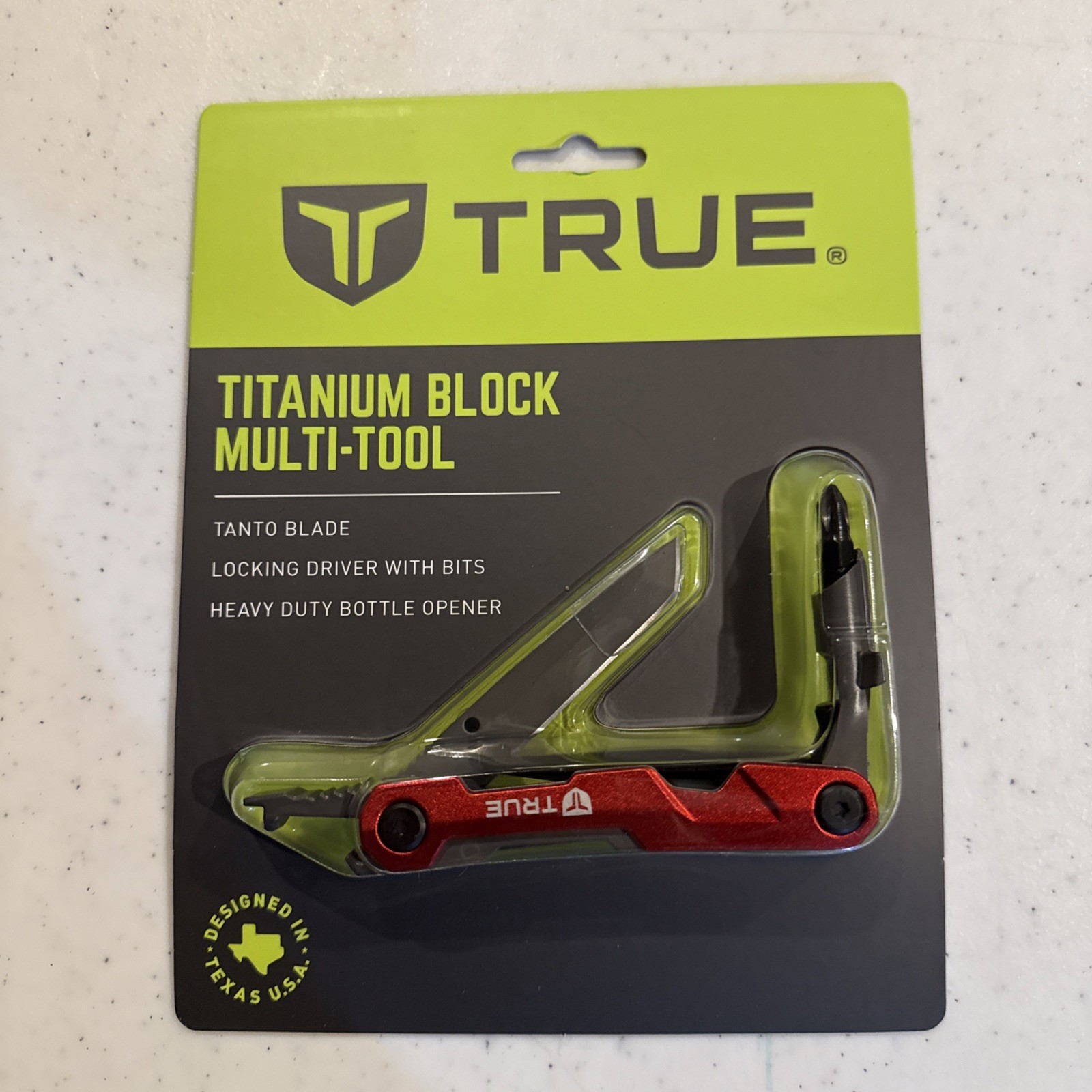 True Titanium Block Multi Tool – Utility Knife, Screwdriver, Bottle Open