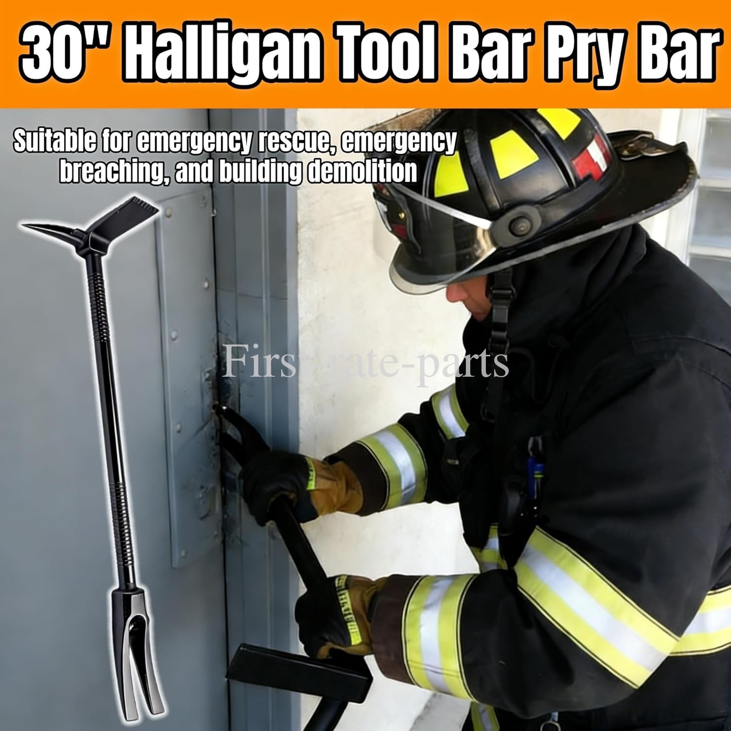 30″ Black Halligan Breacher Tool, Drop-Forged Steel Pry Bar for Fire & Rescue