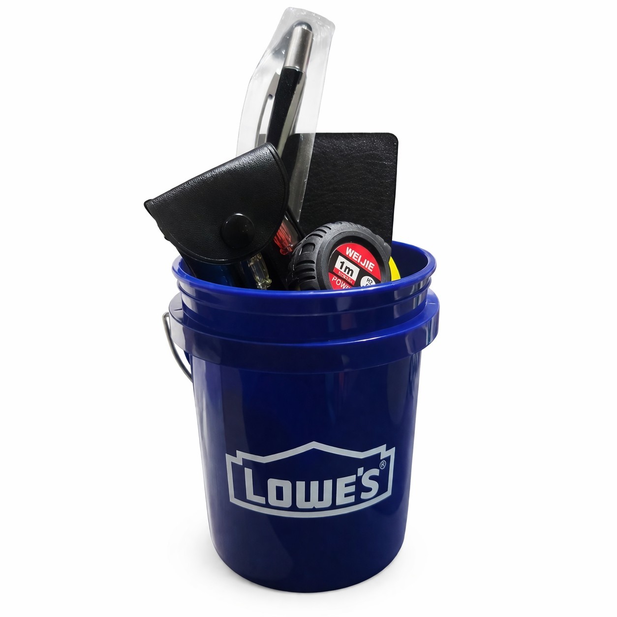 Lowe’s Mini Bucket Bundle Screwdriver Set, Tape Measure, 6-in-1 Pen & Card Tool
