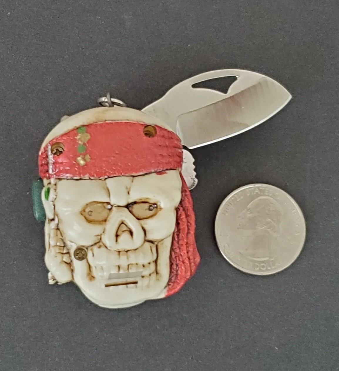 Stocking Stuffer Pocket Knife Mini Folding Charm Laser LED Light Skull Pirate
