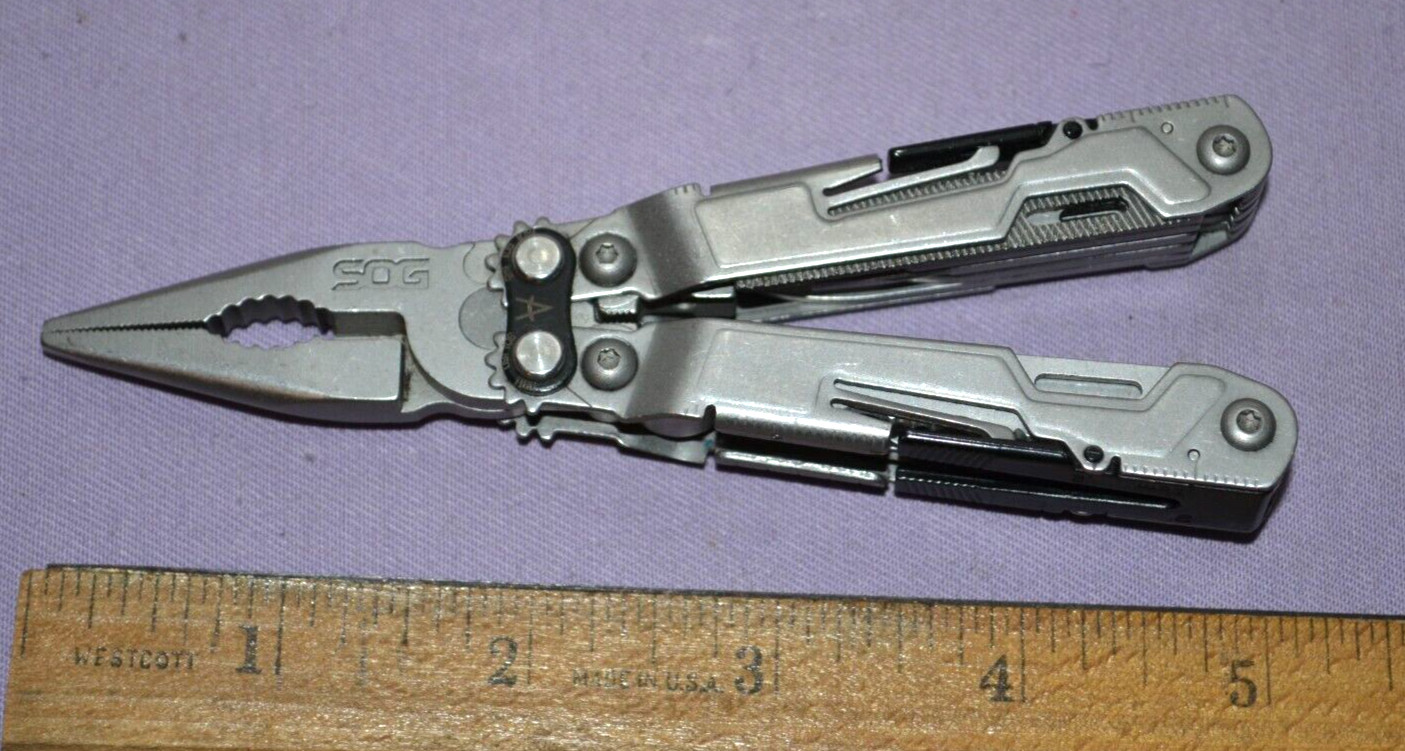 SOG PowerPint Multi-Tool Plier, knife, Scissors & Other Tools W/Belt Clip–Great