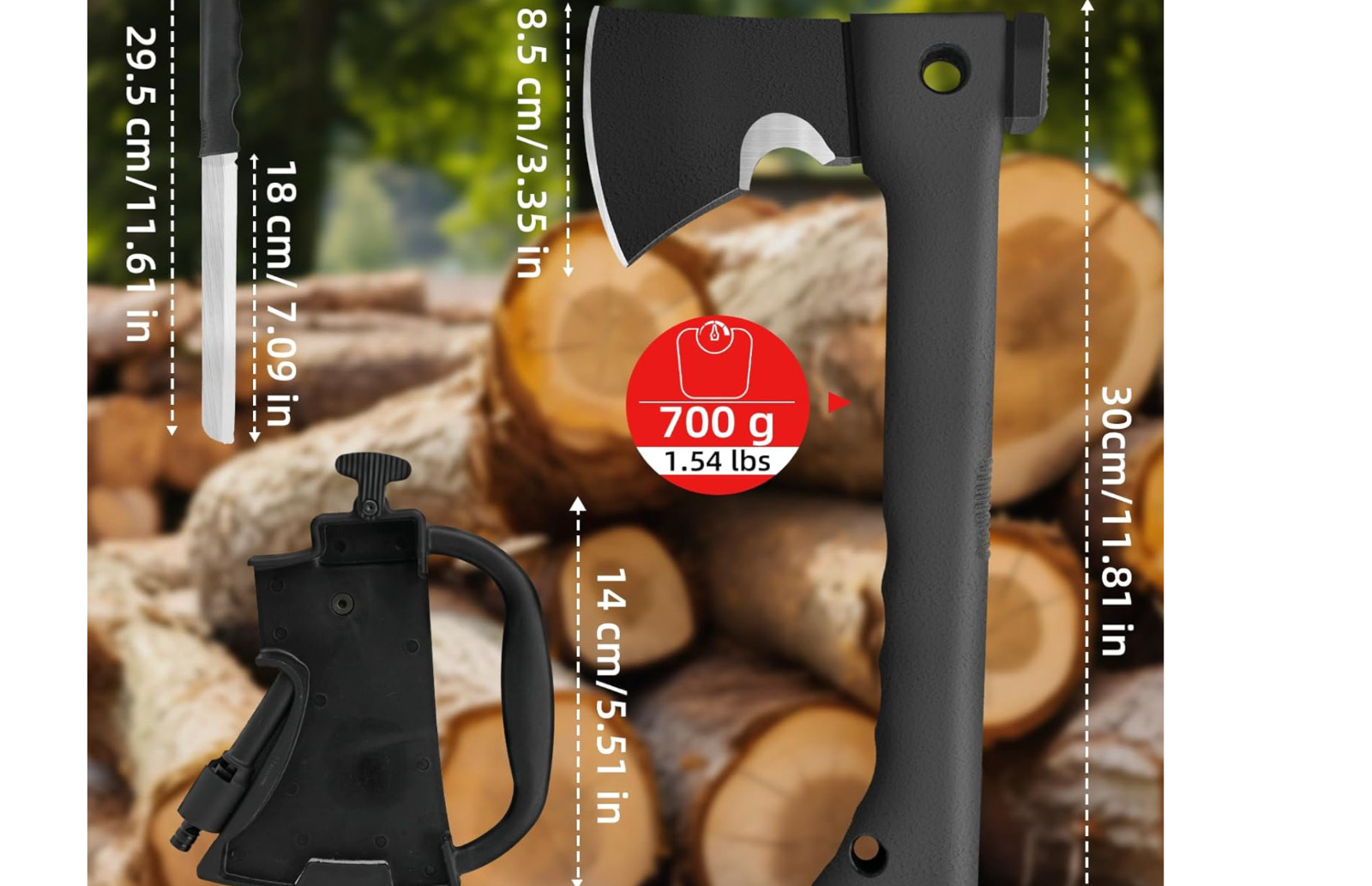 ZKH Camping Survival Axe, 6 in 1 Camping Multitool Hatchet with Hammer Knife Rop