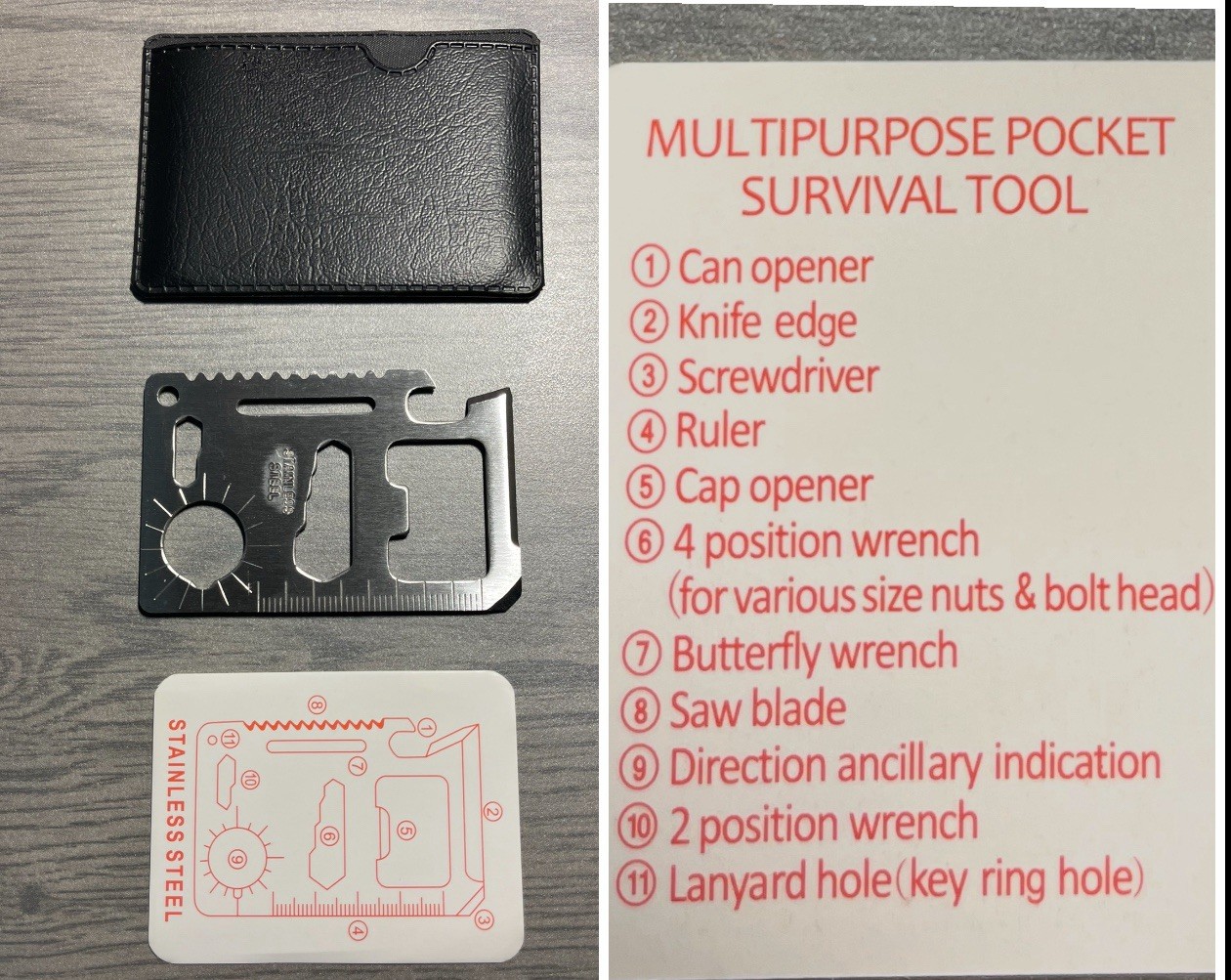 Stainless Steel Multipurpose Pocket Survival Tool – 10 Tools – Factory Defects