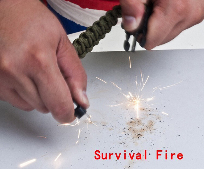 Survival Bracelet Flint Knife Whistle Compass Scraper Paracord Outdoor Camping