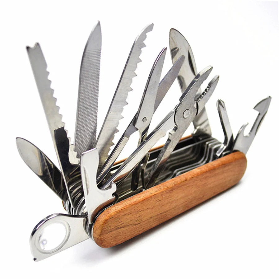 BEST QUALITY 17 in 1 Swiss / Navy Style Pocket Knife Multi Tool , Black, Brown