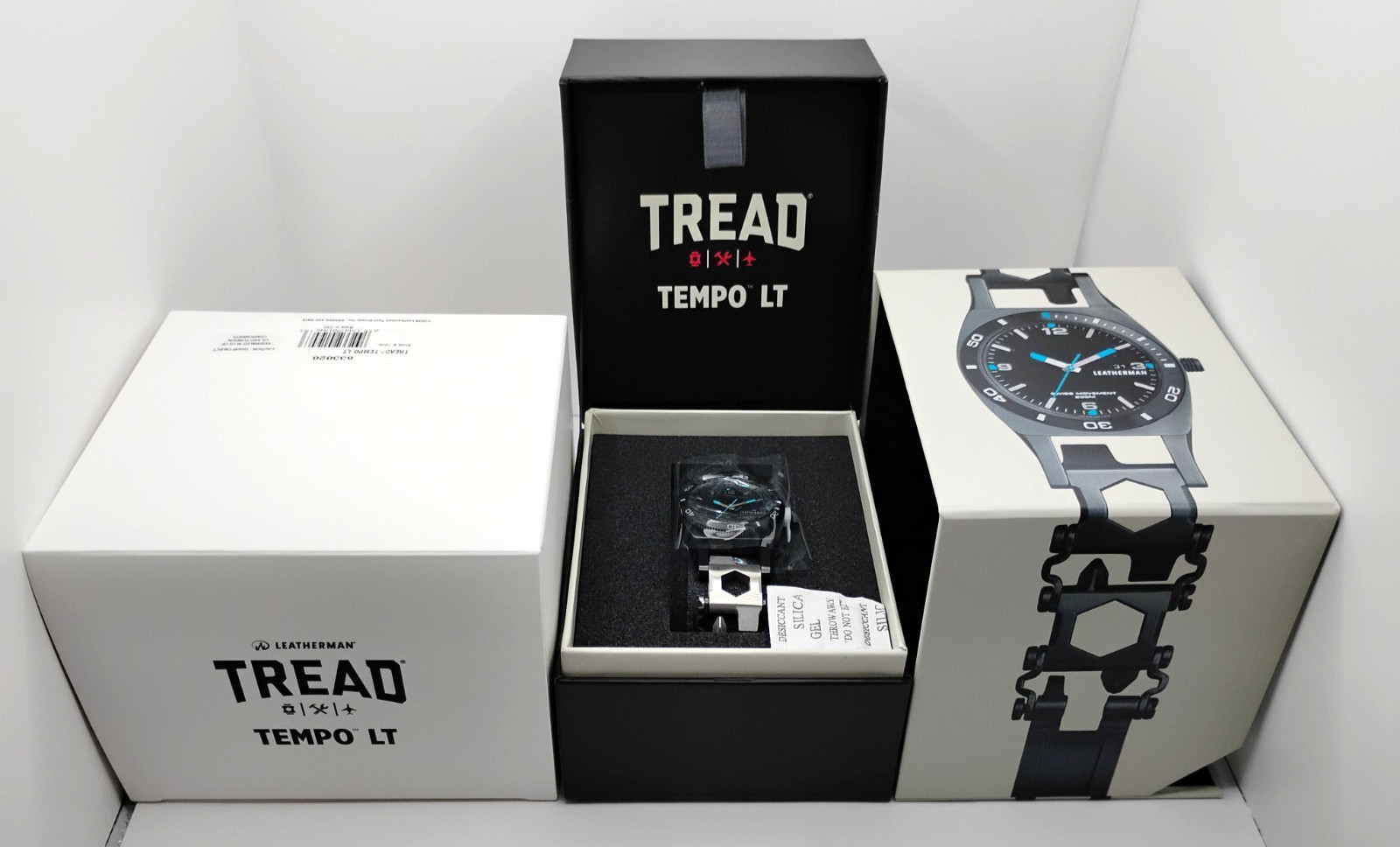 NEW Genuine Leatherman Tread Tempo LT Black & Silver Stainless Steel Swiss Watch